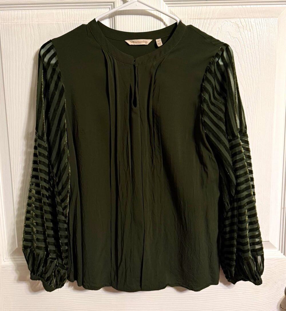 Green Velvet Burnout Puff Long Sleeve Fairy Grunge Whimsigoth S blouse